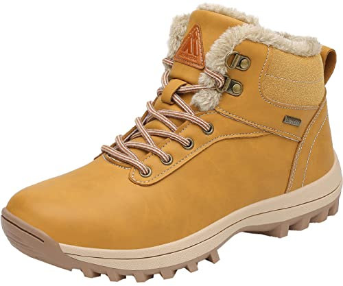 Mishansha Scarponcino Uomo Donna Stivaletti Invernale Impermeabili Stivali Piatti Scarpe da Neve con Calda Foderata - Comode Leggeri Antiscivolo, Giallo Burro, 42 EU