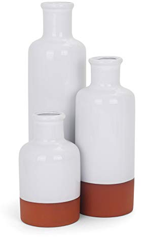 Belari Terra Cotta Flaschenset – Set mit 3 weißen Flaschen – zweifarbige Vase Trio – Sofia Blumenvasen-Sortiment – Moderne Vasen