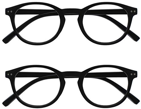 OPULIZE Zen Lesebrille 2er Pack Kleine Runde Rahmen Federscharniere Kratzfest Matt Schwarz Herren Damen RR24-1 +2.50