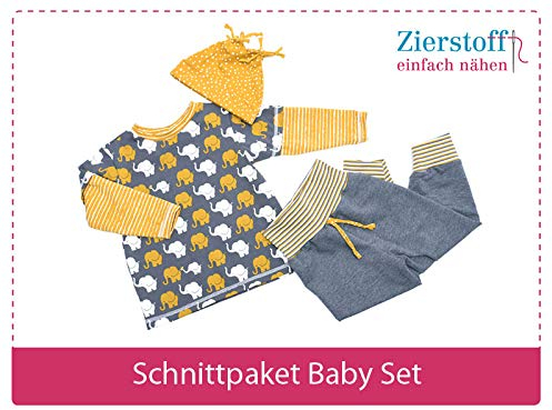 3 Papierschnittmuster zum Nähen von Babykleidung - Das Baby Set beinhaltet eine Pumphose, Mütze und EIN Shirt für Babys und Kleinkinder von Gr. 50-74