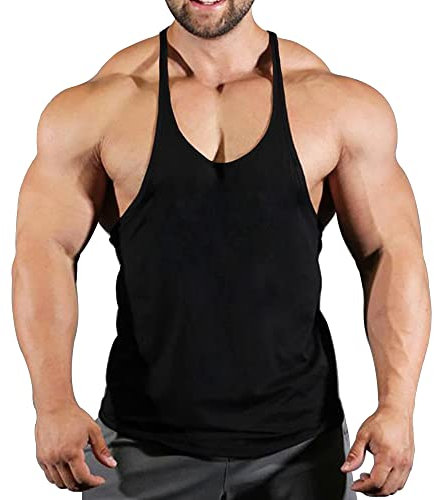 Männer Gym Stringer Singlet Stretchy Bodybuilding Workout Tank Top Baumwolle Pure Schwarz M