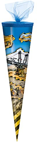 alles-meine.de GmbH Schultüte Größe + Motiv wählbar rund - Zuckertüte - Tüllabschluß - Junge - Bagger Tagebau Baufahrzeuge Kran Baustelle Radlader Baustellenfahrzeug Fahrzeug..