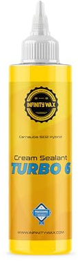 Infinity Wax Turbo6 SiO & Carnauba Sealant 250 ML – Crème scellante Avec Charges, Protection hydrophobe 6 Mois, rehausse Brillance et comble défauts, Facile à appliquer Main ou Machine.