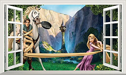 Wandtattoos - 3D -Magisches Fenster Rapunzel Wall Print Adhesive Sticker Decal Grafik Poster- Poster Vinyl - 60x90 cm