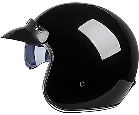 Woljay Retro Motorradhelm 3/4 Jethelm Halbhelme Motorrad Jethelm mit Schild Sonnenblende für Männer Frauen Erwachsene ECE 22/05 DOT Approved (Extragroß, Glänzend schwarz)