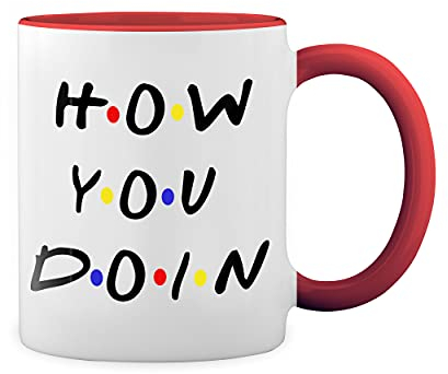 How You Doin? Friends Famous Tv Quote Weiße Tasse Mug mit roten Felgen und Griff