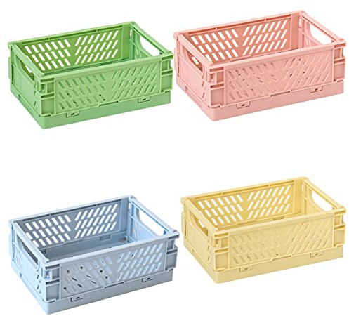 4 Stücke Klappkiste Stabil kunststoff Aufbewahrung Korb, Faltbare klein Aufbewahrungsboxen Lagerkisten Klappkorb für Küche, Schlafzimmer und Arbeitszimmer - 9,8 x 6,5 x 3,8 Zoll(Medium)