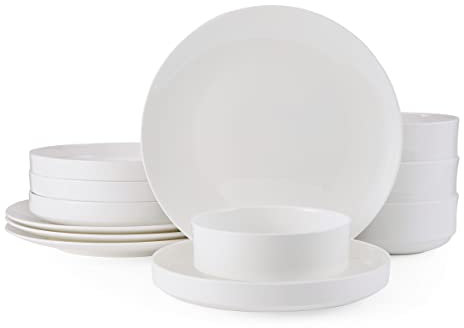 Mikasa 5287879 Macie Chip Resistant 12 Piece Dinnerware Set, Bone Ash, White