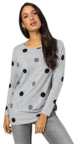 Roman Originals Blouson Top for Women UK Ladies Drop Shoulder Long Sleeve Jersey Stretchy Oversized Casual Office Jumper Soft Everyday Sweater Lounge Sweatshirt Blouses - Grey - Size 12