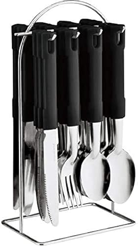 New 24PC Cutlery Dinner Set Stainless Steel Metal Stand Rack Forks Tea Spoons (Black)