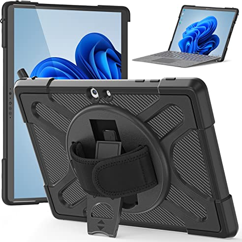 Gerutek Cover per Microsoft Surface Go 4/Go3/Go2/Go1 10.5'', Custodia Antiurto con [Supporto Girevole a 360° e Cinturino da polso] [Tastiera Installabile] per Surface Go 3, Nero