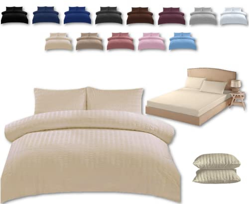 TheWhiteWater Super King Size Bed Duvet Cover Set - 3 in 1 Super King Bedding Set - Duvet Cover + Fitted Sheet + 2 Matching Pillowcases (Cream, Super King - Duvet Cover + Fitted Sheet)