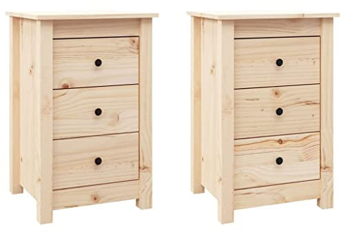 vidaXL 2X Nachttisch 3 Schubladen Nachtschrank Nachtkonsole Nachtkommode Schlafzimmer Schrank Kommode 40x35x61,5cm Massivholz Kiefer