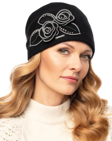 VIVISENCE Mütze Damen Für Winter Handgefertigte Herbst Elegante Beanie Wintermütze Aus Schurwolle Antistatische Eigenschaften Perfekt Für Kalte Wintertage Modell 7068