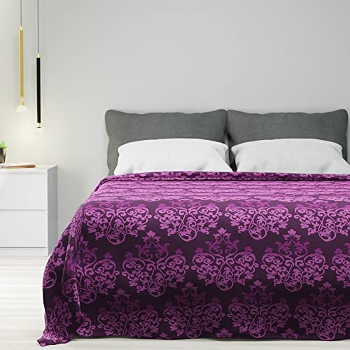 Byour3 - Copriletto Puro Cotone Matrimoniale Letto Singolo Piazza E Mezza Fantasia Damascato Primaverile Estivo Telo Arredo Copritutto Multiuso Copridivano GrandFoulard Coperta (Fuxia, 1P. e mezzo)