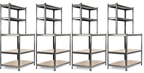 Stagecaptain WBR-175 SR Étagère D’Atelier avec Plateaux en Bois Argent 4X | Étagère modulable robuste pour atelier, espace de stockage, cave et garde-manger, Structure métallique galvanisée