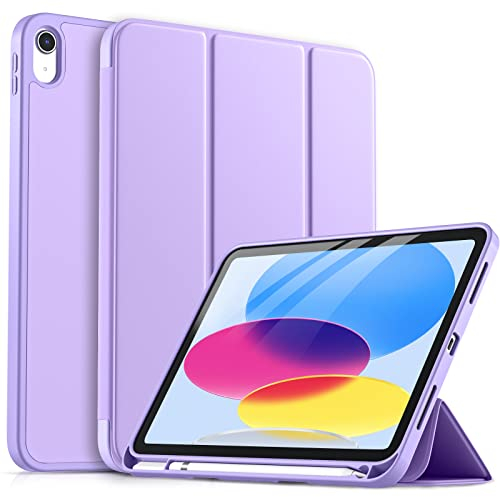 drivego Coque pour iPad 10ème Génération 2022 10,9 Pouces avec Porte-Stylet, à Trois Volets, Réveil/Sommeil Auto, Étui de Protecteur Housse Souple en TPU pour iPad 10, Violet