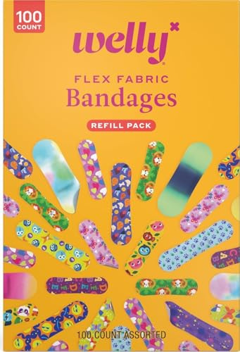 Welly Bravery Badge Value Pack | Adhesive Flexible Fabric Bandages | Assorted Shapes and Patterns for Minor Cuts, Scrapes, and Wounds - 100 Count
