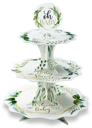 Oh Baby Sage Green Baby Shower Cupcake Stand for Boy and Girl Baby Shower Welcome Baby Gender Reveal Birthday Party Supplies Decorations