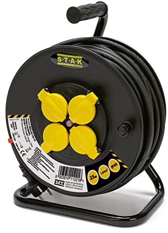 Professionelle Elektro-Kabeltrommel, 4 Steckdosen und Schuko-Stecker, H07RN-F3G1,5MM2, 25M, GS (TÜV), IP44.