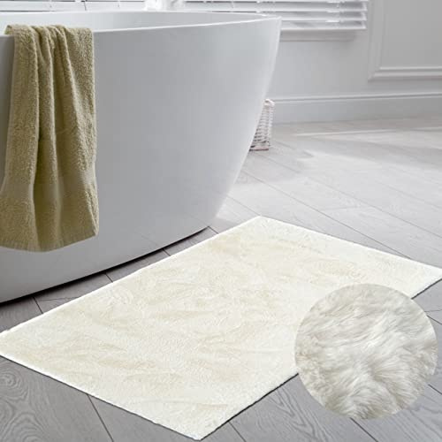 CARPETIA Teppich für Badezimmer edel & weich | rutschfest | in Creme, 70 x 140 cm
