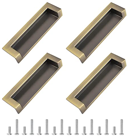 MOROBOR Tatami - Manijas de Puerta Ocultas, 4 Integradas, Tiradores de Dedo Empotrados Con Tornillos Ocultos para Gabinete, Armario, Cajón (Bronce Verde, 109 mm)