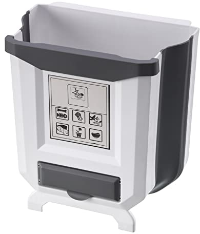 Chonor Pliante Poubelle de Cuisine, 8L Portable Poubelle Murale, Design Suspendu, pour Cuisine, Bureau, Salle de Bain, Chambre, Voiture etc (Gris blanc)
