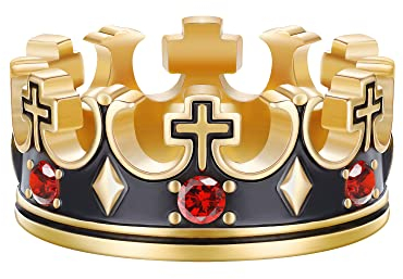 Dochais Schmuck Religiöses Kreuz klobige Edelstahlringe,Vintage christliche Ringe Hochzeitsband Schwarz Gold,König Ritter Krone Ring für Männer und Jungen (Gold, 64)