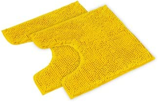 WohnDirect Badematten Set 2 teilig - Gelb 45 x 45 cm MIT WC-Ausschnitt - rutschfest & Waschbar - Badvorleger, Badezimmerteppich, WC Vorleger