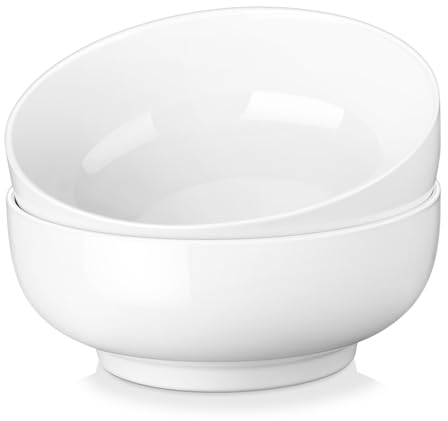 MALACASA 2 Piece Large Salad Bowl, 1780ML Porcelain White Serving Bowl Soup Bowl Set Cereal Bowl Noodle Bowl Dessert Bowls Ramen Bowl Fruit Bowl Breakfast Bowls