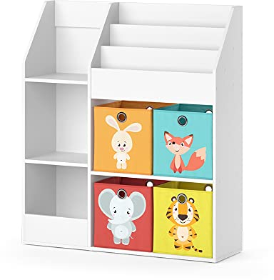 Vicco Kinderregal Luigi, Weiß, 100.4 x 114.2 cm mit 4 Faltboxen (bunt)