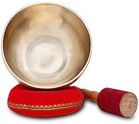 XDrum Therapeutic Klangschale A/650g Komplett Set - Handgehämmerte Klangschale für Stirnchakra (Ajna)- Gestimmt auf Ton A - ca. 16 cm Durchmesser - Ca. 650 g - Sparset inkl. Kissen & Schlägel