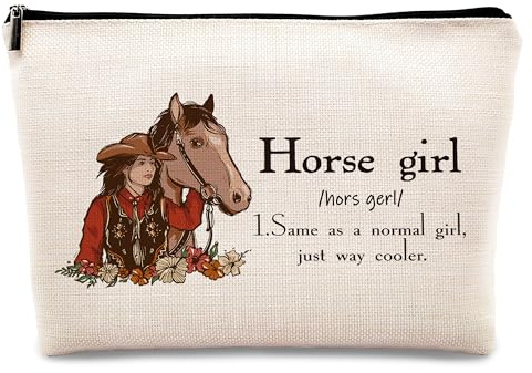 Kdqua Make-up-Tasche mit Pferdemotiv – Reiter-Cowgirl-Geschenk für Mädchen und Frauen, Tierliebhaber, Leinen, Kosmetiktasche mit Reißverschluss