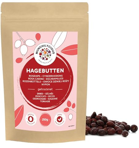 Rosa canina essiccata 250g di Munchilycious, rosa canina essiccata non zuccherata, rosa canina bacche essiccata, ideale per la preparazione del tè alla rosa canina
