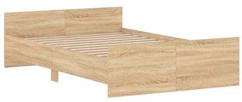 vidaXL Cadre de Lit Tête de Lit et Pied de Lit, Lit Double avec Sommier à Lattes, Lit Adulte, Meuble de Chambre, Moderne, Chêne Sonoma 120x190 cm