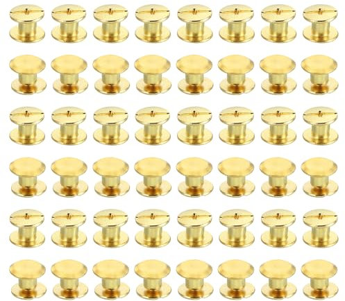 PATIKIL 100 Sets Chicago Screws, M5x4mm Chicago Screws Phillips Binding Post Screw Bolts Leather Rivets Brass Fasteners Connectors Steel for Leather Belt Scrapbook Photo Albums, Golden