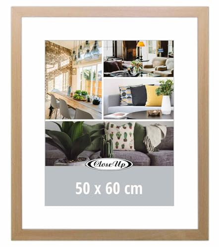 Close Up Posterrahmen 50 x 60 cm Buche hell, quadratischer Bilderrahmen aus MDF mit bruchsicherer PVC-Glasscheibe - Profilbreite 30 mm