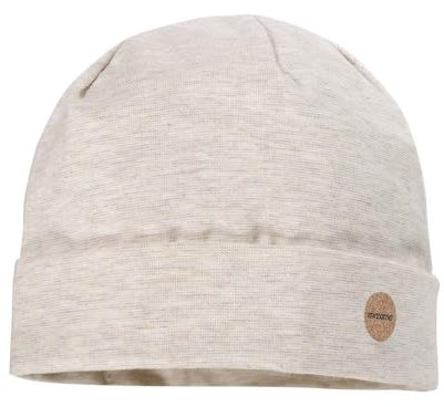 maximo GOTS Baby-Beanie, Umschlagrand Microringel, Jersey, UV 50 Made in Germany 43 hellbraunmeliert-weiß