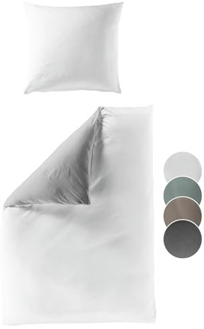 liebling Renforcé Bettwäsche weiß, 1 x Bettbezug 220 x 240 cm + 2 x Kissenbezug 40 x80, Bettzeug aus 100% seidig weicher Baumwolle, 60 Grad, Ökotex Made in Green