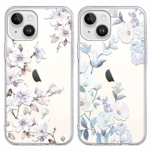 Foonary 2 Pack Clear Print Phone Case Compatible with iPhone 13 mini 5.4, Slim Soft Silicone with Flower Design Aesthetics Transparent Pattern Cases, Shockproof Bumper Protector Cover