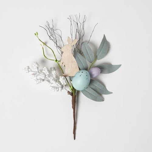 Homescapes Dekozweig mit Ostereiern & Hase 24cm, Frühlingsdeko Osterstecker blau, Blumenstecker Ostern, Osterdeko pastellfarben