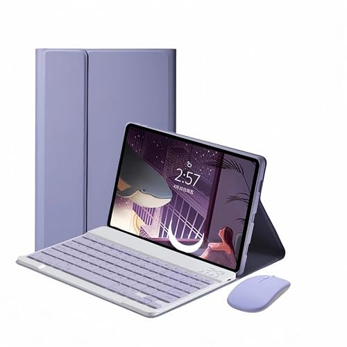 CLALOC Custodia con Tastiera per Honor Pad 9 12.1Inch Tablet con Mouse, (Deutsches Layout QWERTY) Tastiera Wireless Bluetooth Staccabile, Ultra-Sottile Morbida Copertura Posteriore in TPU,Viola