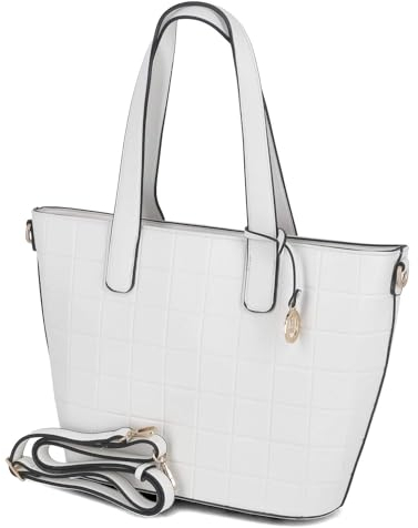 L.CREDI Damen Schultertasche Shopper MOENA Weiß Kunstleder - vegan, Größe:-, Farbauswahl:weiß