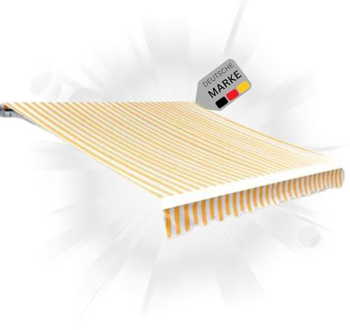 DELUKE® Markisenbespannung Markisenstoff Wasserabweisend Reißfest | Gelb-Weiß, für 450x350cm Rahmen | Markise mit Volant Markisen Ersatzstoff Markisentuch Sonnenschutz Markisenzubehör