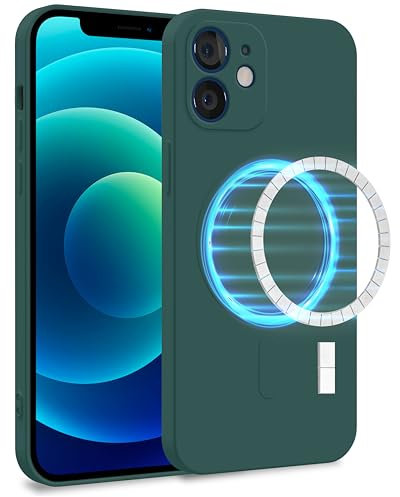 MyGadget Hülle für Apple iPhone 12 [ kompatibel mit MagSafe ] - Zweilagige Handyhülle mit Kameraschutz - Cover mit Innenfutter & Silikon außen - Olive Grün