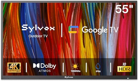 SYLVOX Outdoor TV, 55 inch Smart TV Waterproof Outdoor TVs, 4K Weatherproof Television for Outside, Support Google Assistant, Chromecast, 1000 nit Brightness Partial Sun (Deck Pro 3.0)