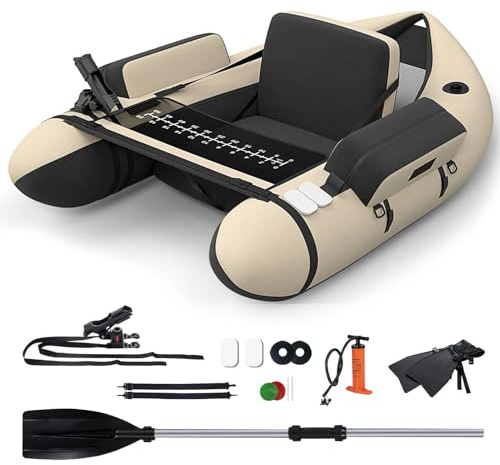 SPOTRAVEL Inflatable Fishing Float Tube, Fishing Boat | With pump, adjustable straps, paddle, fishing rod holder and fins, load capacity of 150 kg
