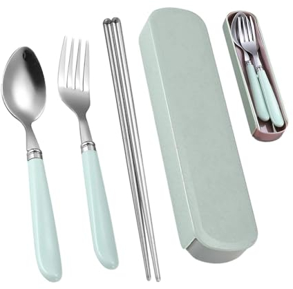 Honhoha Set di Posate, Set di Utensili Posate in Acciaio Inossidabile Utensili da tavola con Custodia da Viaggio, cucchiai da Viaggio e Set di forchette per la Scuola di Picnic in Cucina