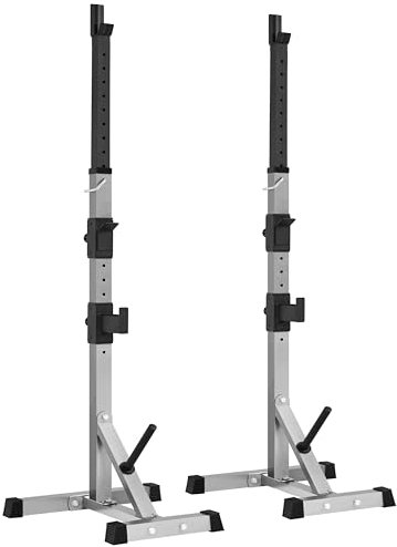 Yaheetech Squat Rack Barbell Rack for Home Gym Strength Training, Adjustable Dip Station & Heavy Duty Weight Bench Press Rack, Pair of Squat Power Stand for Indoor Fitness Workout, Max Load 300kg