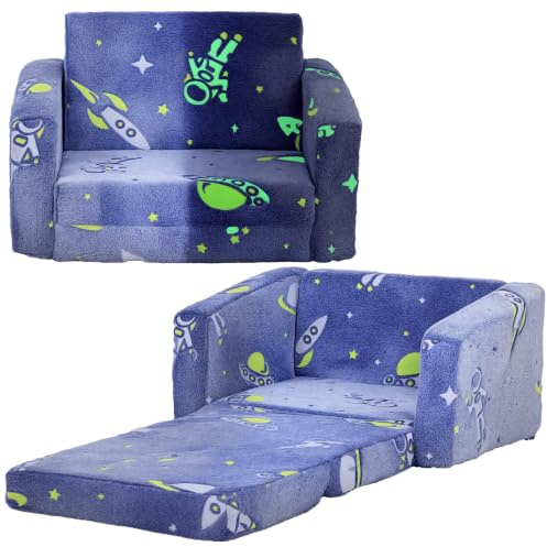 AIYAPLAY Sillón Infantil Plegable Sofá Infantil Reclinable 2 en 1 Azul | Sofá para Bebés, Tapizado de Tela Luminosa, Cojín y Funda Lavables, para Dormitorio Salón